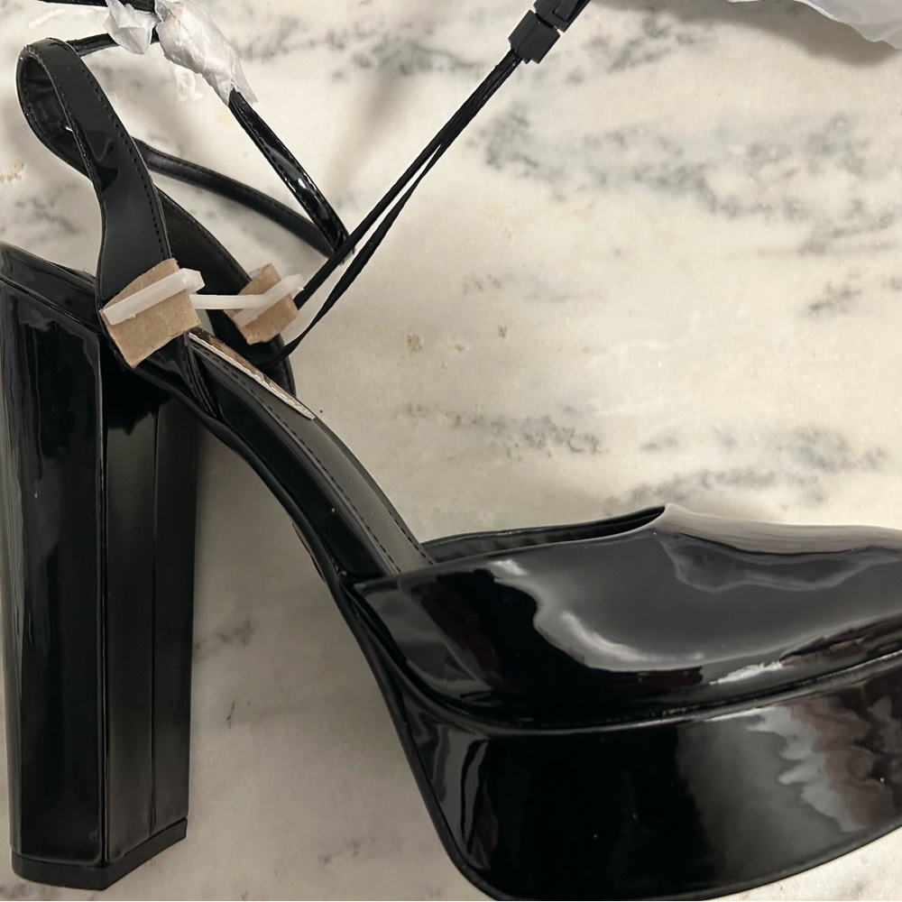Express patent leather platform ankle wrap